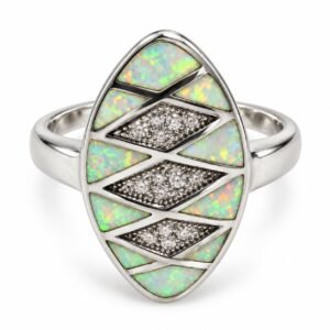 Marquise opal panel ring with crystal diamonds, white opal · RSW-02